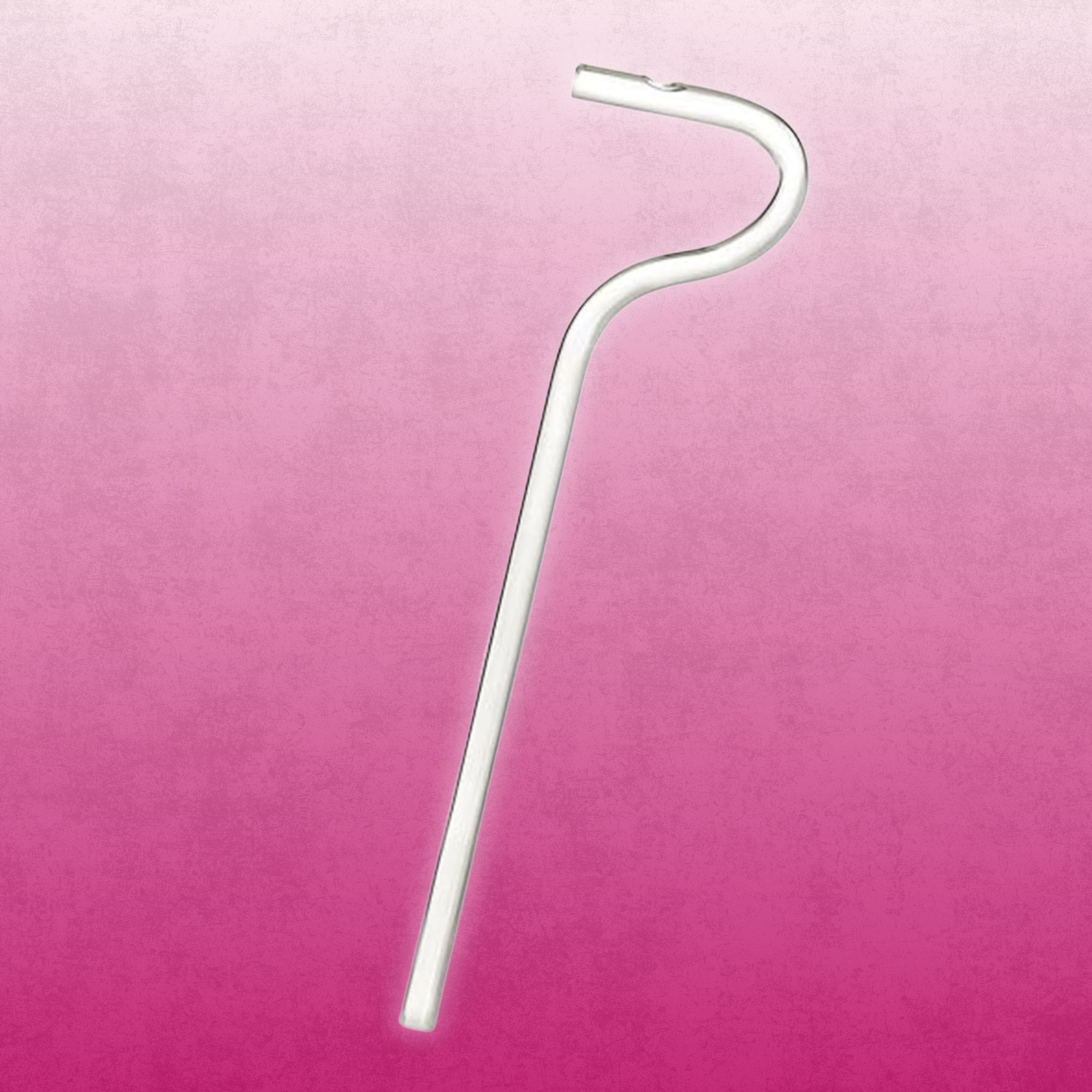 Curved Lipzi anti-wrinkle glass straw on a pink background.